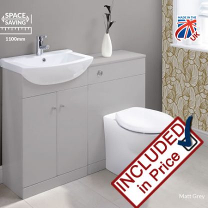 Lofi Matt Grey Semi FItter Basin and Toilet Unit