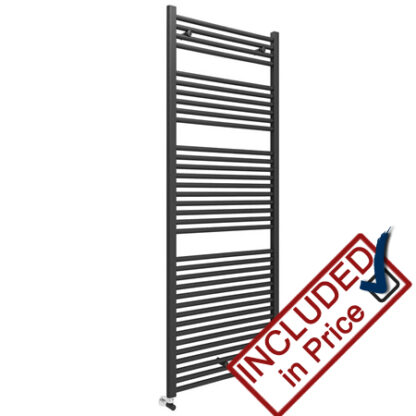 600mm by 1750mm Black Straight Towel Rail