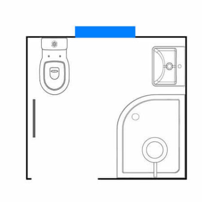 Quadrant Shower Right Hand Side With Vanity Basin and Toilet